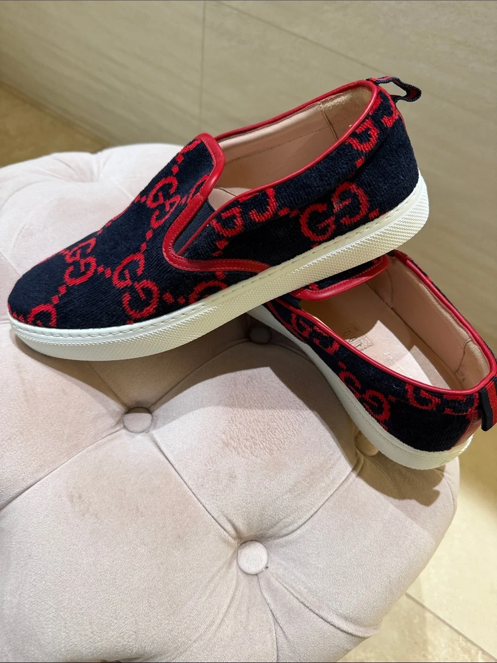 Gucci GG Slip-On Terry Cloth Slip-On Sneakers red and blue